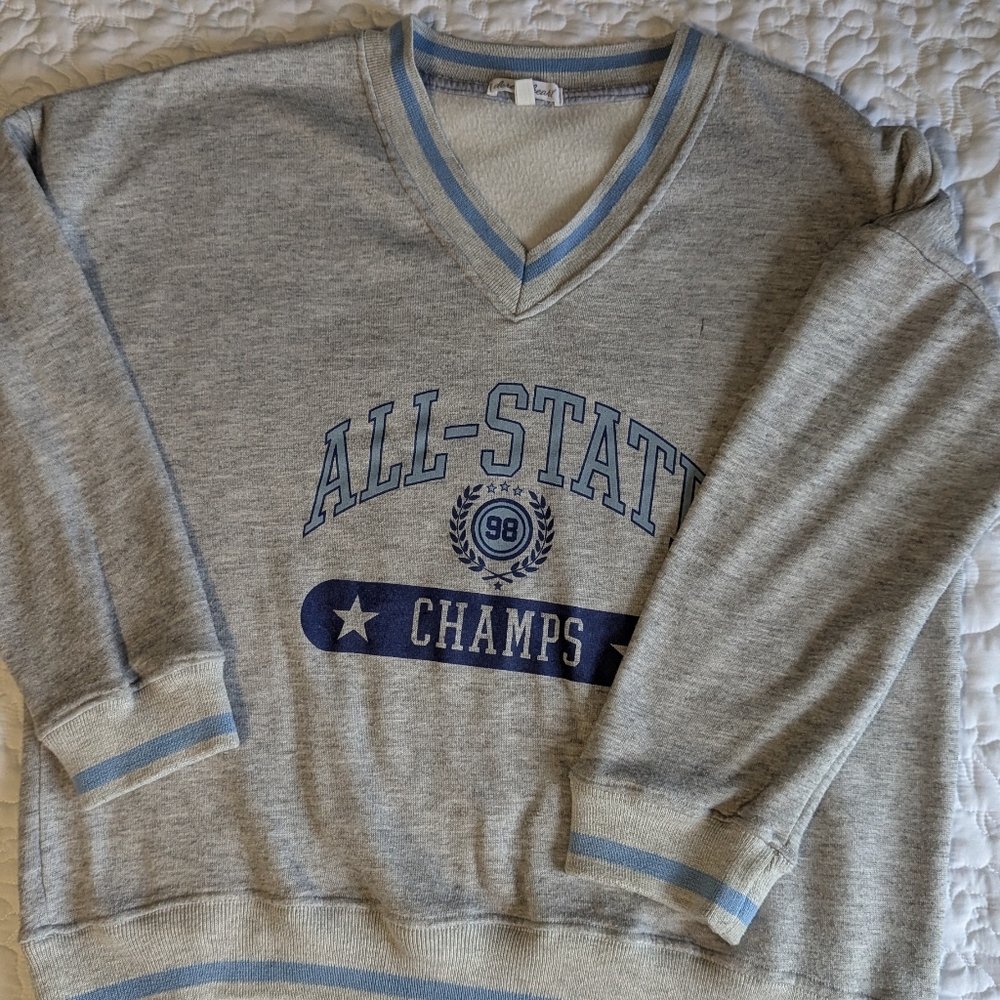 Derek Heart Blue and Gray V-Neck Sweater